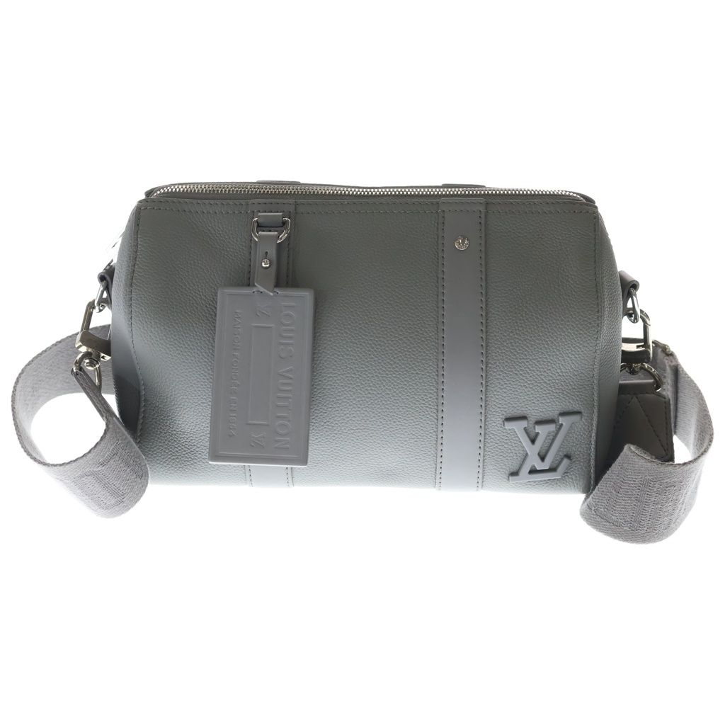 Louis Vuitton City Keepall Shoulder Bag LV Aerolog Lambskin Silver Gray