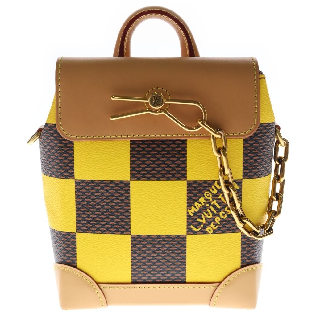 Louis Vuitton Damier Pop Nano Steamer Leather Shoulder Bag Brown Yellow