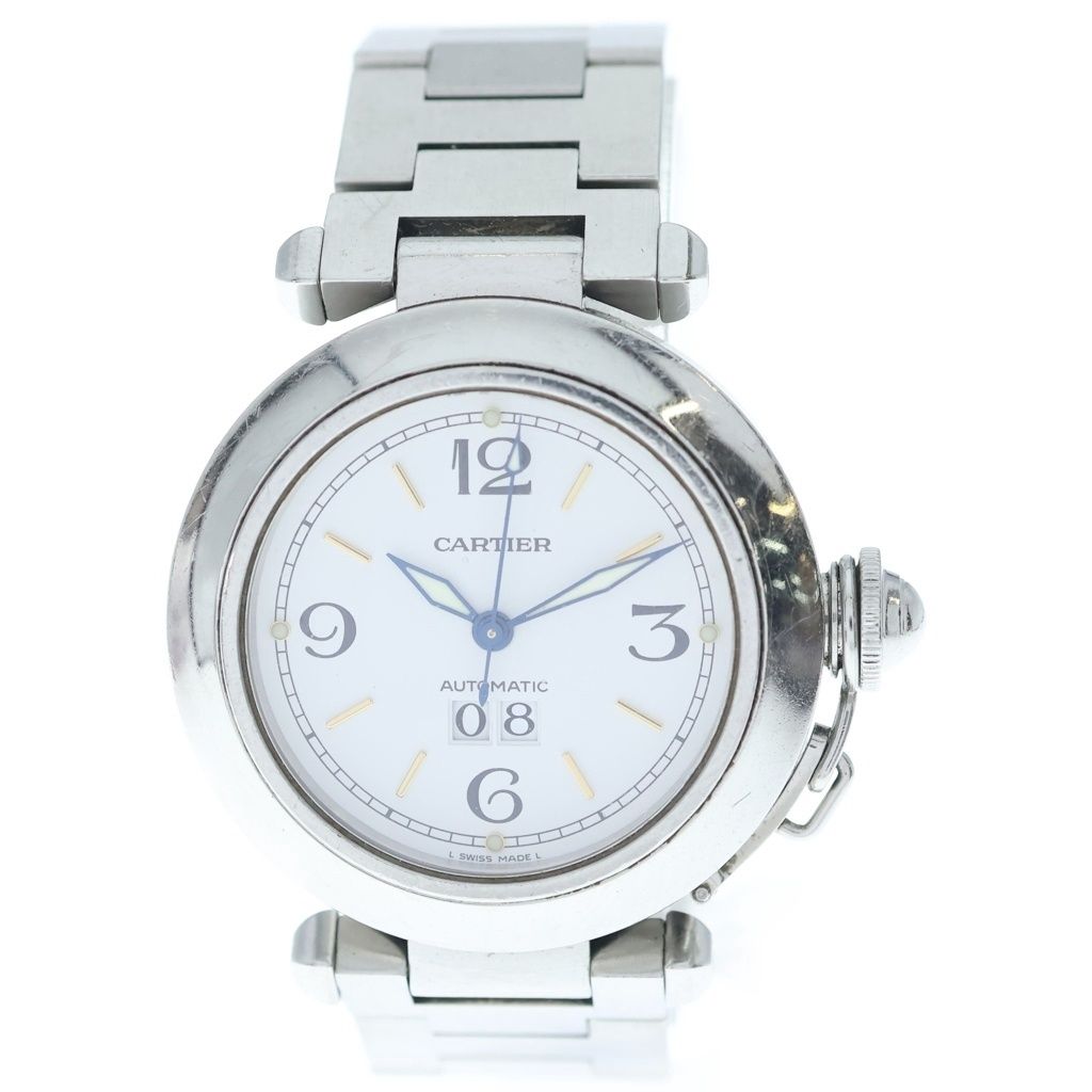 Cartier Pasha C Big Date White Dial Automatic Winding Watch Silver