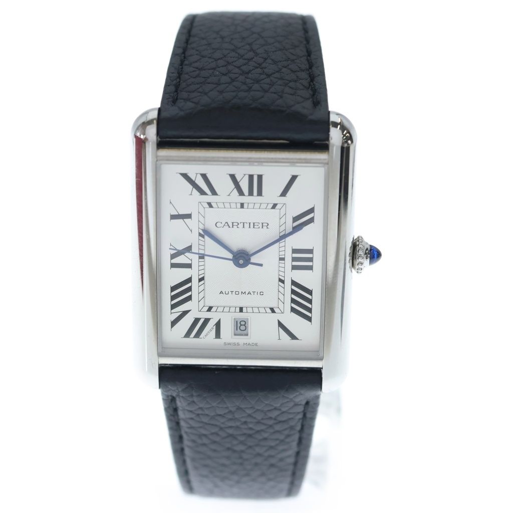Cartier Tank Must XL Silver Dial Leather Automatic Winding Watch Black