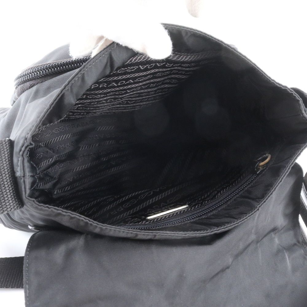 Prada Tessuto Nylon Triangle Logo Leather Shoulder Bag Crossbody Messenger — view 7