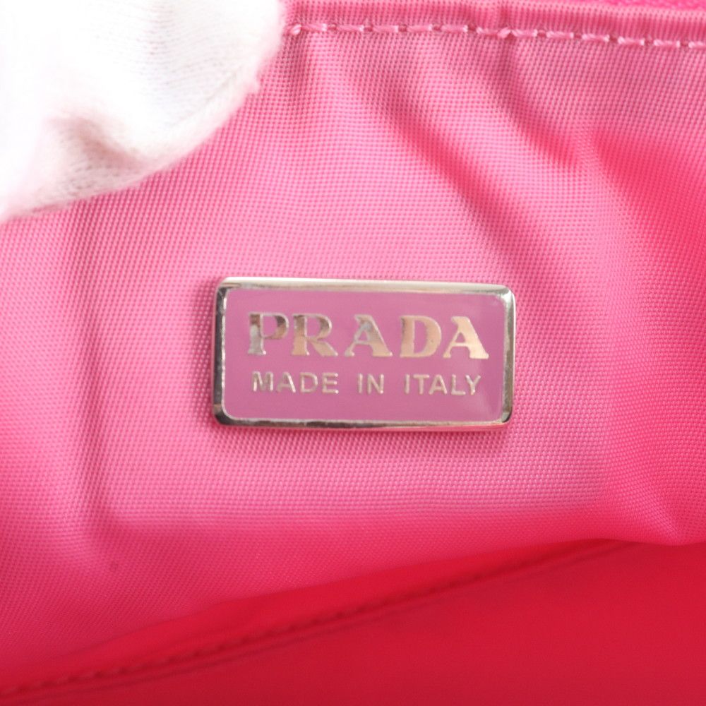 Prada Tessuto Nylon Leather Handbag Pink Pouch — view 8