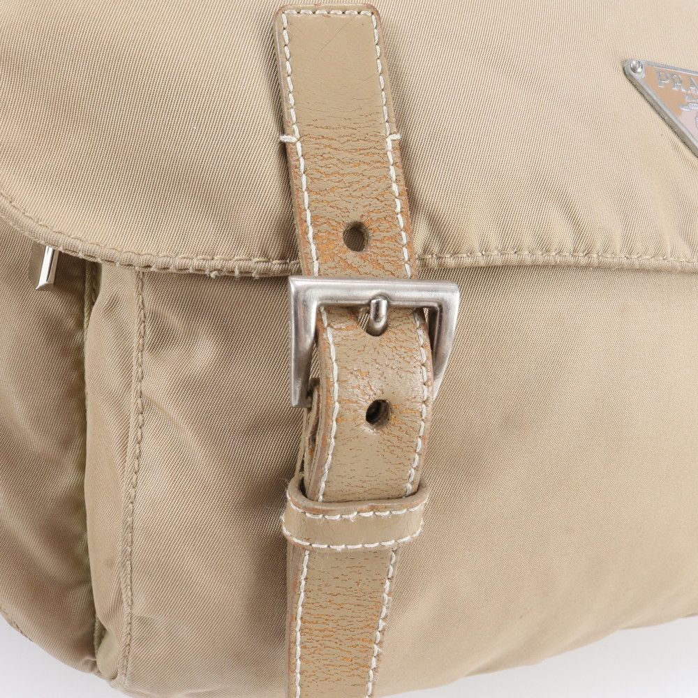 Prada Tessuto Nylon Triangle Logo Leather Shoulder Bag Crossbody — view 9
