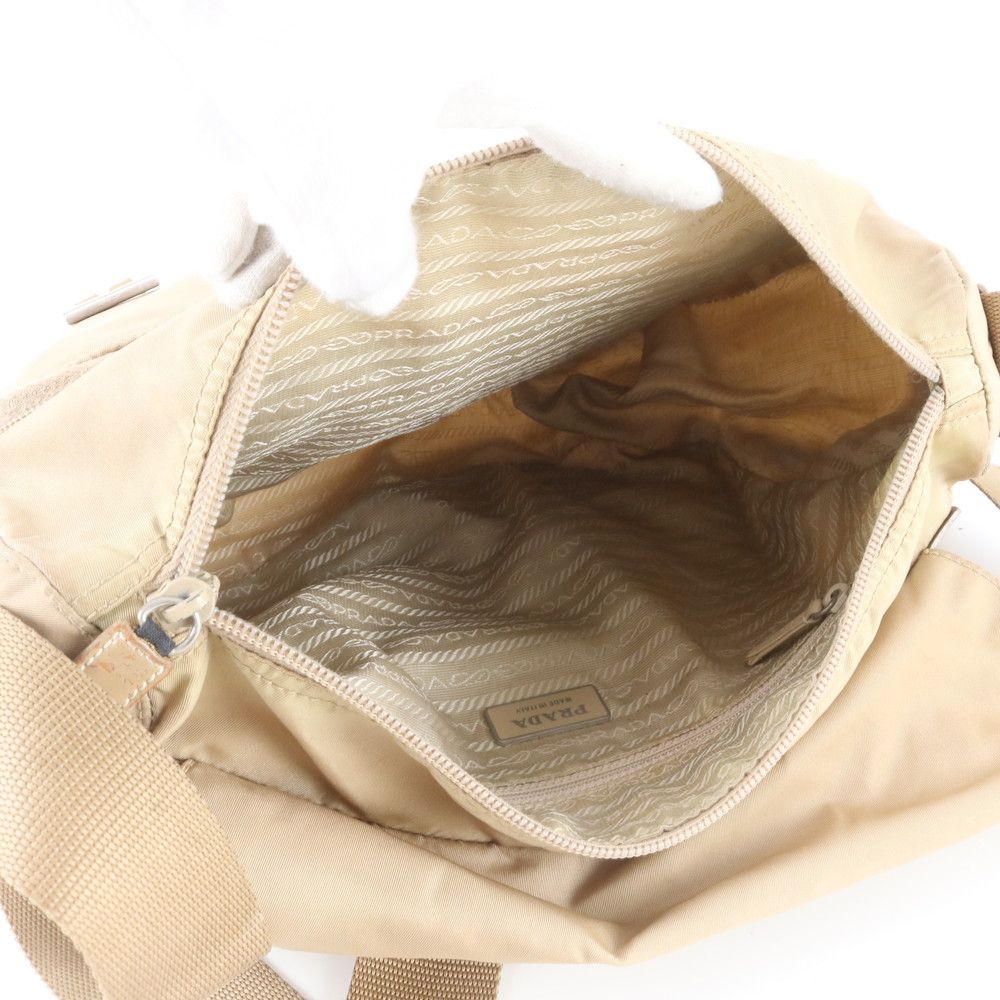 Prada Tessuto Nylon Triangle Logo Leather Shoulder Bag Crossbody — view 7