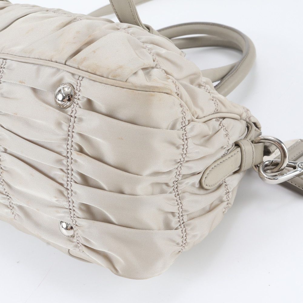 Prada Tessuto Nylon Triangle Logo Gathered Leather 2-Way Shoulder Bag Crossbody — view 5