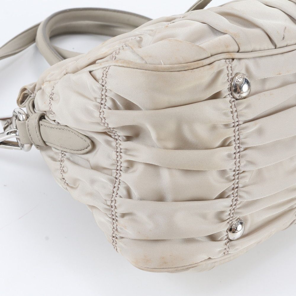 Prada Tessuto Nylon Triangle Logo Gathered Leather 2-Way Shoulder Bag Crossbody — view 7