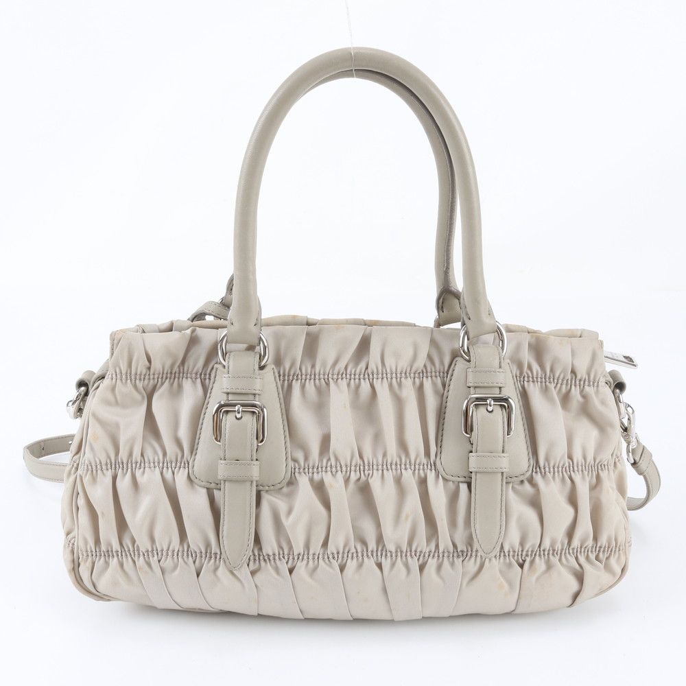 Prada Tessuto Nylon Triangle Logo Gathered Leather 2-Way Shoulder Bag Crossbody — view 4