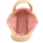 Prada Tote Logo Crochet Small Striped Raffia Handbag — view 5