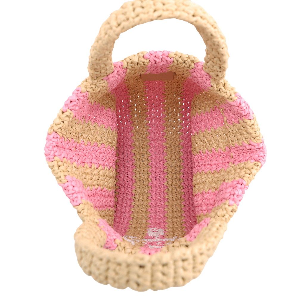 Prada Tote Logo Crochet Small Striped Raffia Handbag — view 5