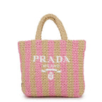 Prada Tote Logo Crochet Small Striped Raffia Handbag