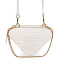 Prada Shoulder Bag Saffiano Triangle Logo Mini Pouch Leather Raffia 2-Way White