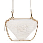 Prada Shoulder Bag Saffiano Triangle Logo Mini Pouch Leather Raffia 2-Way White