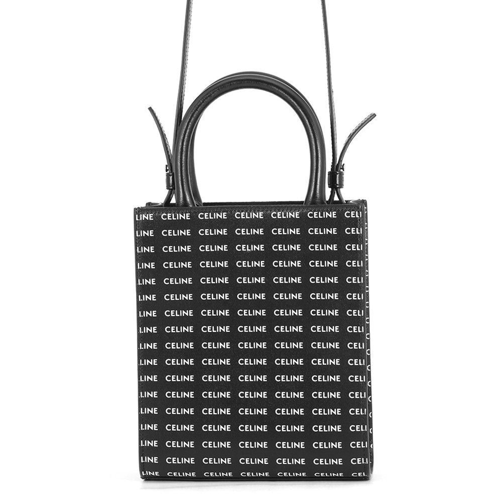 Celine Mini Vertical Cabas Logo Leather 2-Way Shoulder Bag Black White
