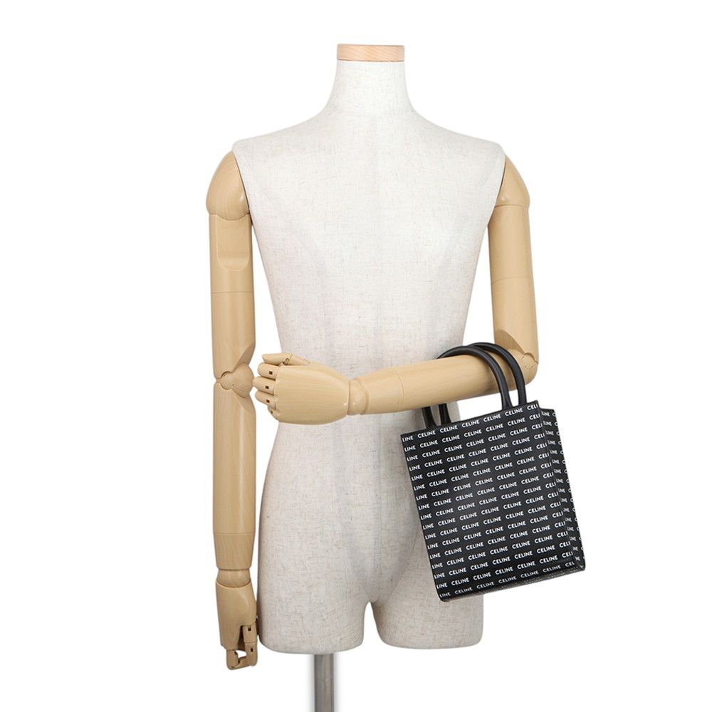 Celine Mini Vertical Cabas Logo Leather 2-Way Shoulder Bag Black White — view 4