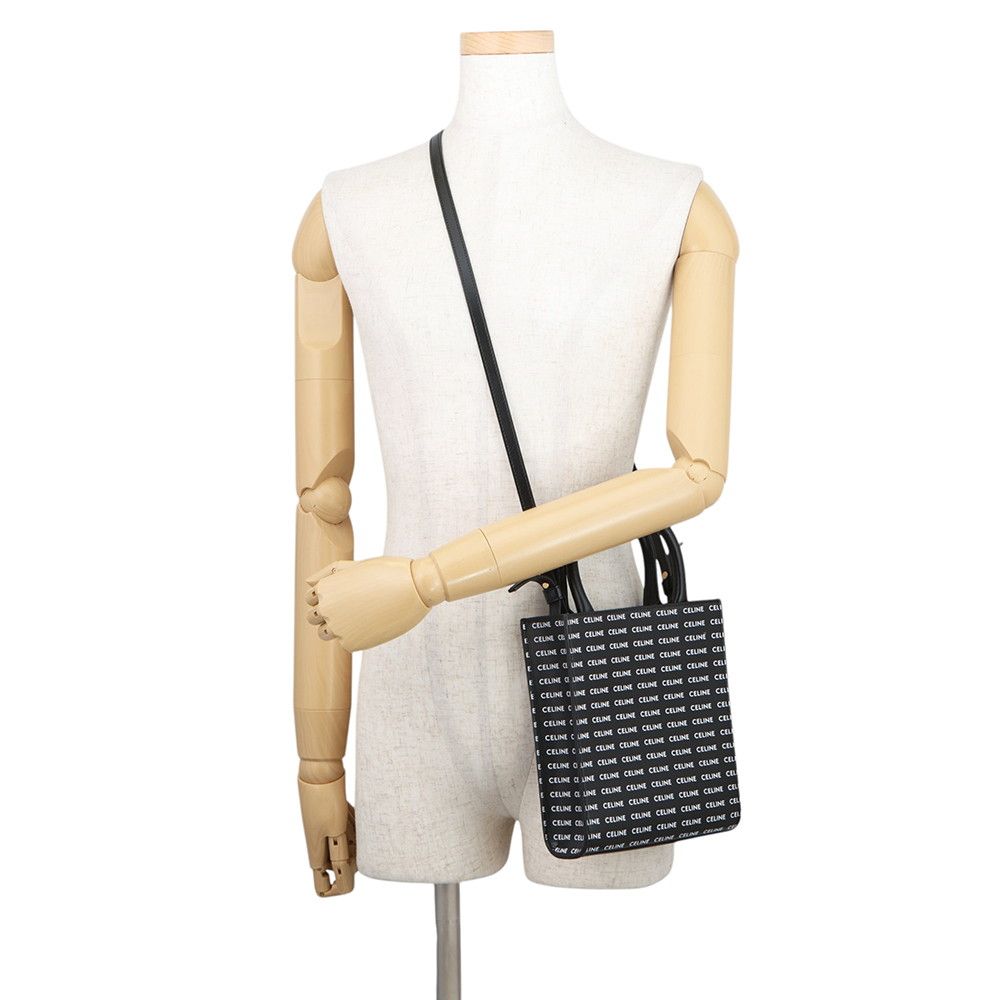 Celine Mini Vertical Cabas Logo Leather 2-Way Shoulder Bag Black White — view 5