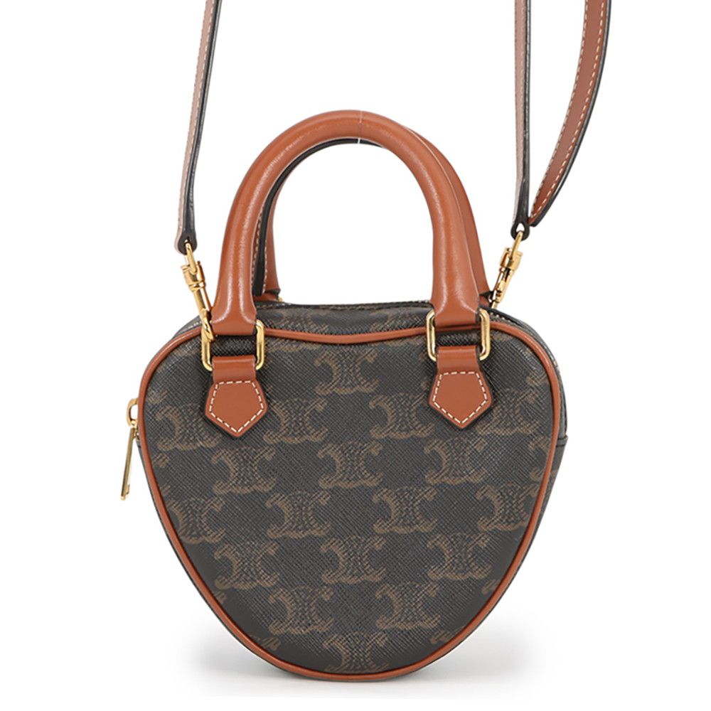 Celine Triomphe Heart Leather 2-Way Shoulder Bag Brown