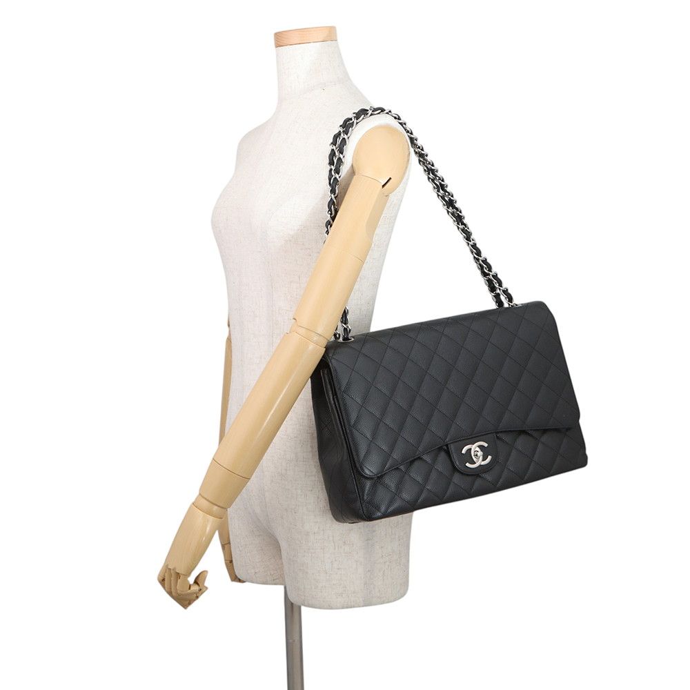 Chanel Chain Shoulder Bag Quilted 34 CC Logo Maxi Double Flap Caviar Leather — view 4