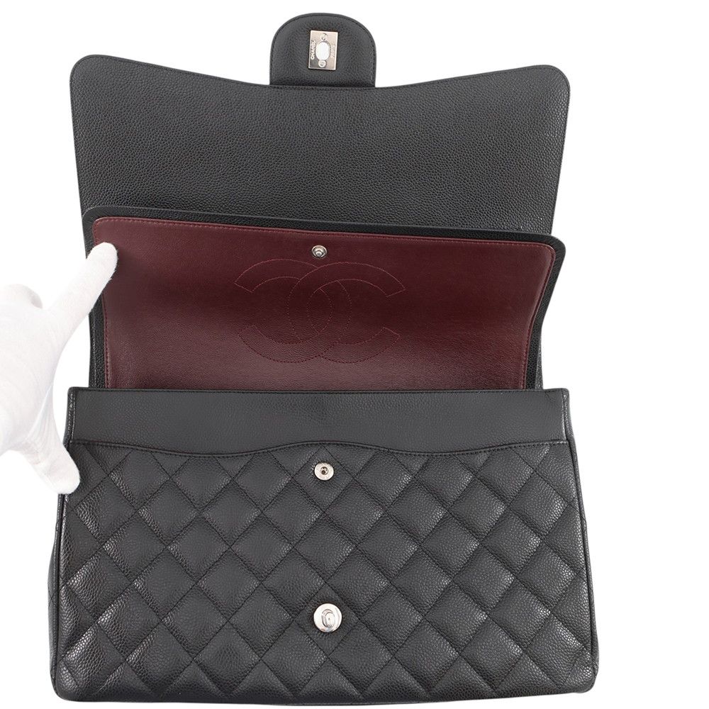 Chanel Chain Shoulder Bag Quilted 34 CC Logo Maxi Double Flap Caviar Leather — view 6