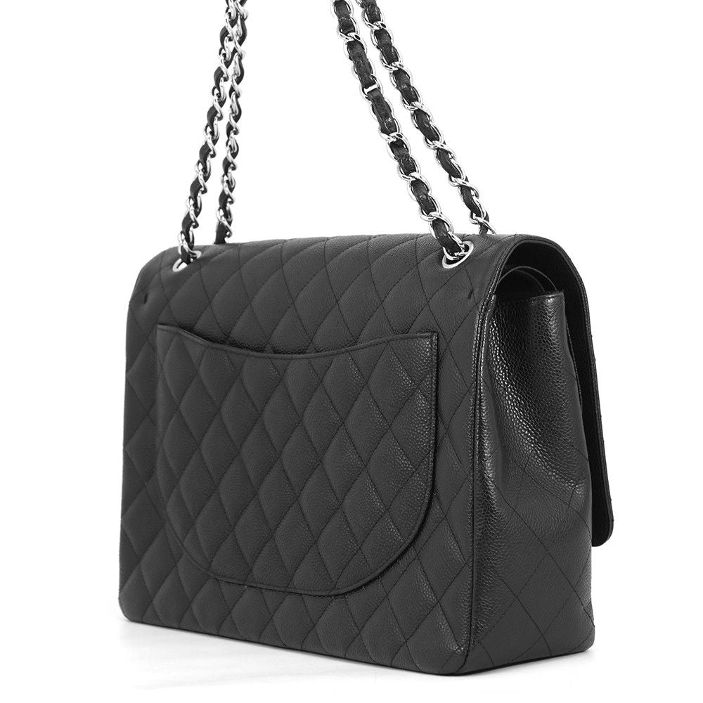 Chanel Chain Shoulder Bag Quilted 34 CC Logo Maxi Double Flap Caviar Leather — view 2