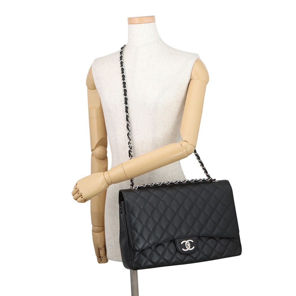 Chanel Chain Shoulder Bag Quilted 34 CC Logo Maxi Double Flap Caviar Leather — view 5