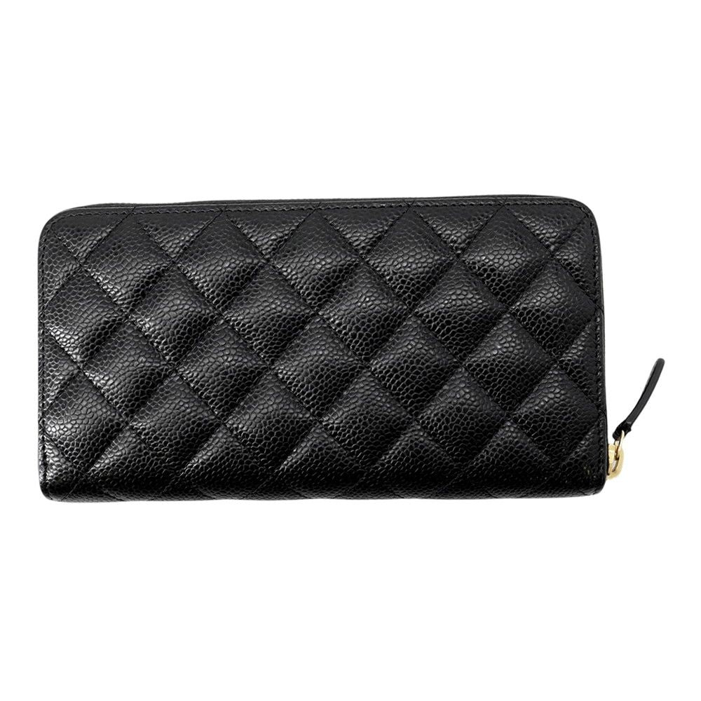 Chanel Wallet Quilted Classic Long Zip CC Logo Caviar Leather Black — view 3
