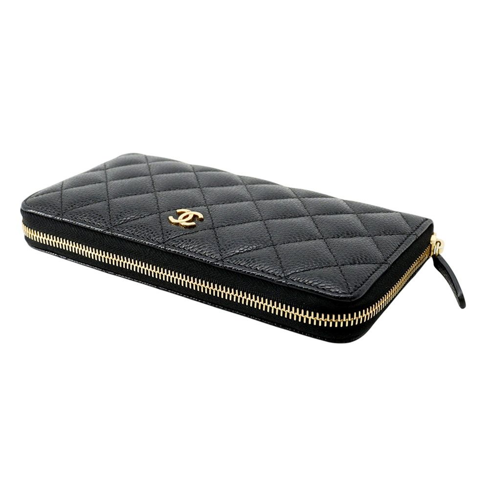 Chanel Wallet Quilted Classic Long Zip CC Logo Caviar Leather Black — view 2