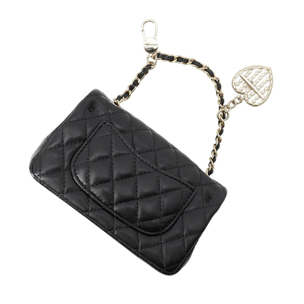 Chanel Charm CC Logo Quilted Mini Bag Lambskin Mini Pouch Case Black — view 3