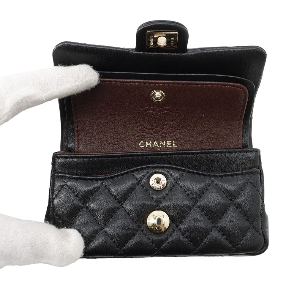 Chanel Charm CC Logo Quilted Mini Bag Lambskin Mini Pouch Case Black — view 5