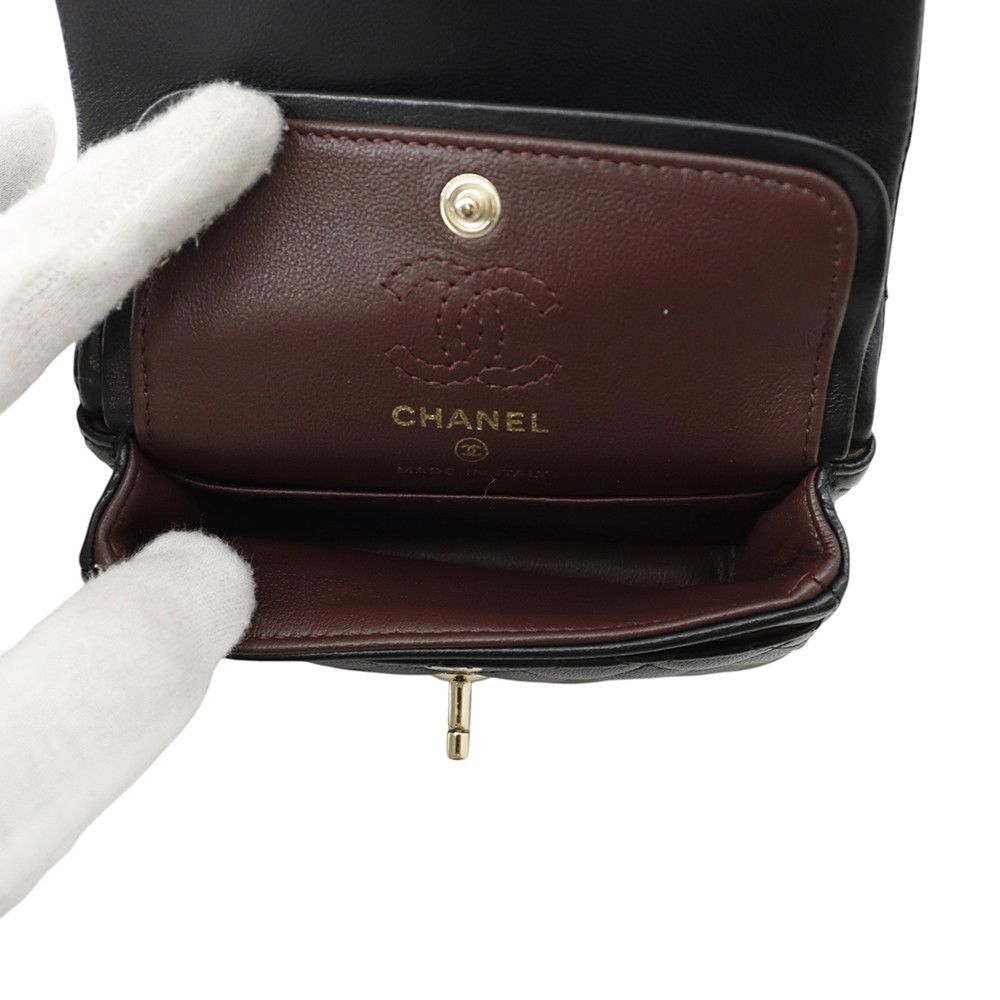 Chanel Charm CC Logo Quilted Mini Bag Lambskin Mini Pouch Case Black — view 6