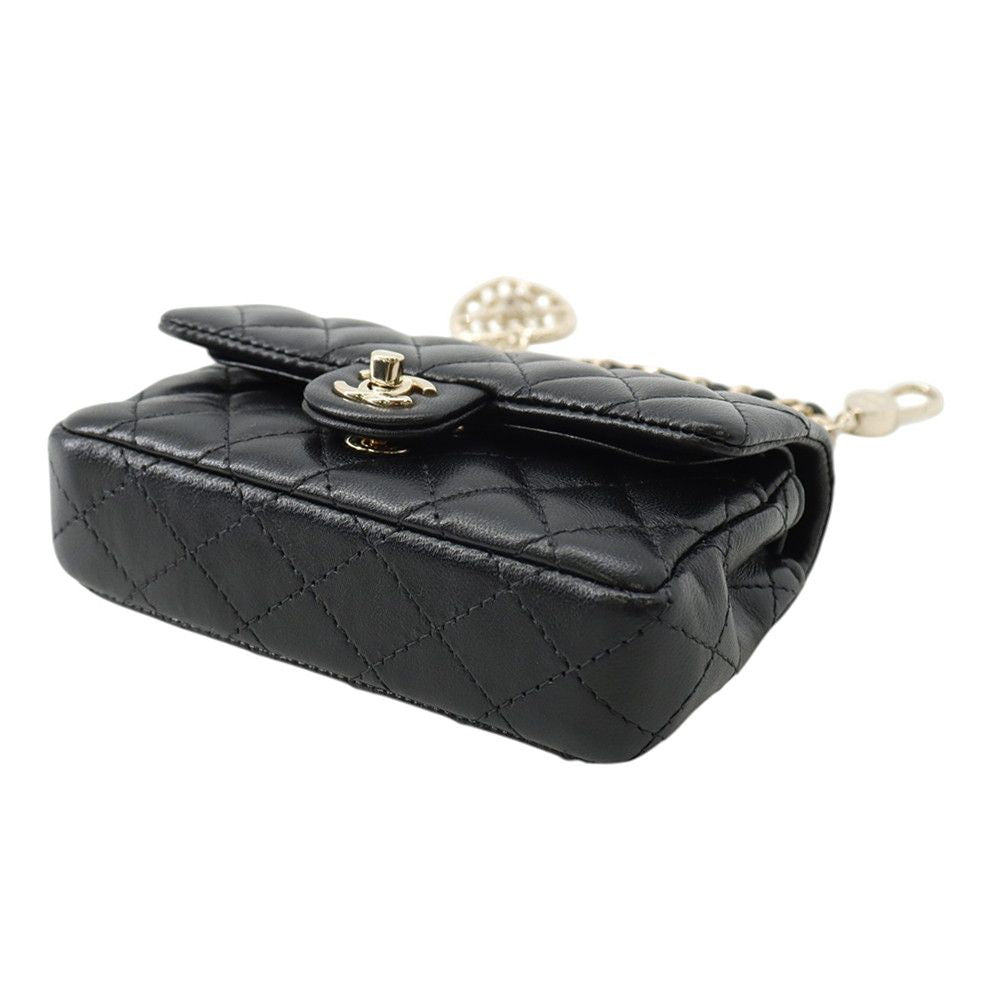 Chanel Charm CC Logo Quilted Mini Bag Lambskin Mini Pouch Case Black — view 2