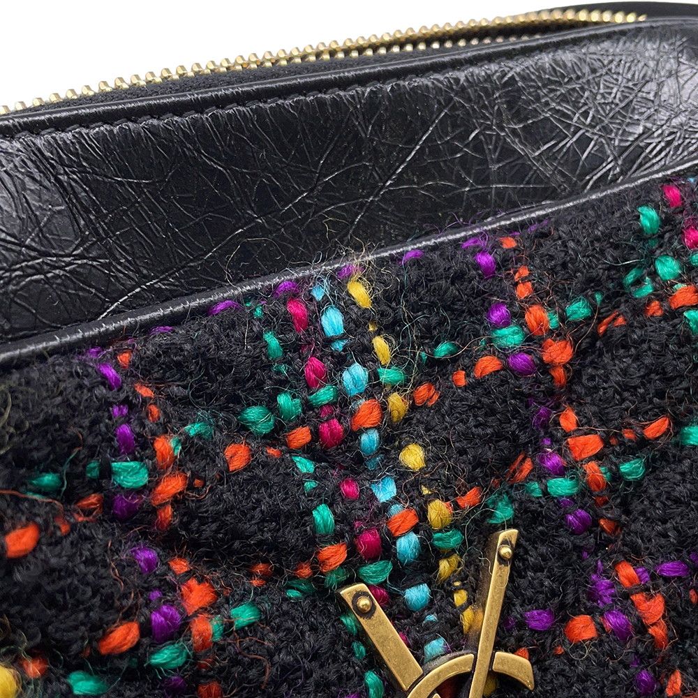 Saint Laurent Paris Shoulder Bag Tweed with Tassel Black — view 7
