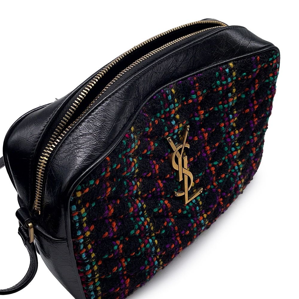 Saint Laurent Paris Shoulder Bag Tweed with Tassel Black — view 6