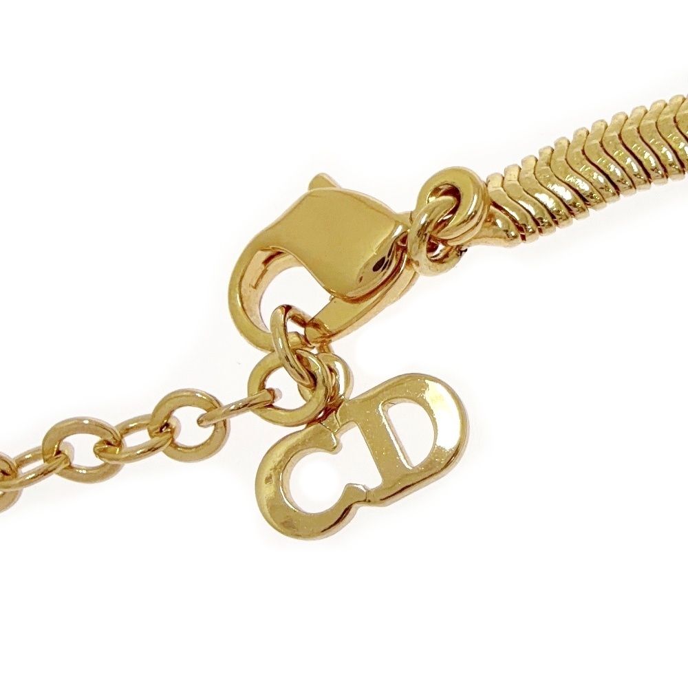 Dior Rhinestone Ribbon Motif Necklace Gold — view 8