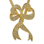 Dior Rhinestone Ribbon Motif Necklace Gold — view 2