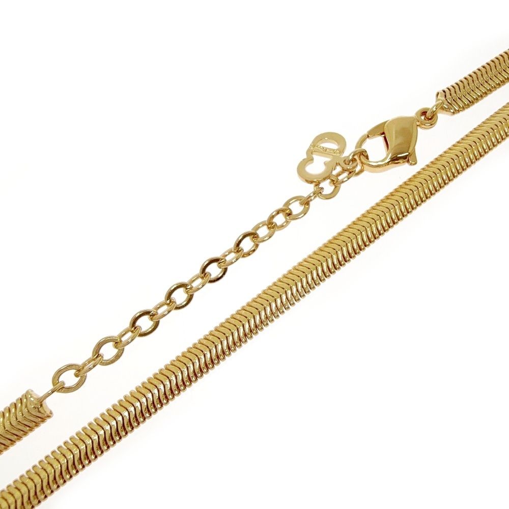 Dior Rhinestone Ribbon Motif Necklace Gold — view 7