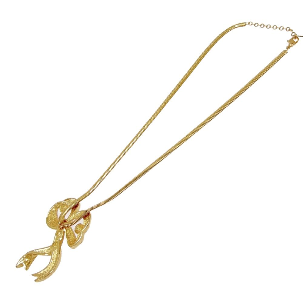 Dior Rhinestone Ribbon Motif Necklace Gold — view 5