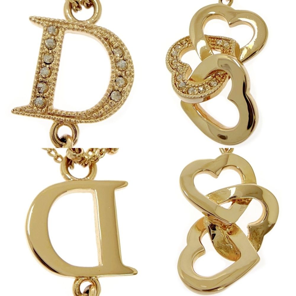 Dior Rhinestone D Logo Heart Double Strand Necklace Gold — view 5