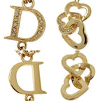 Dior Rhinestone D Logo Heart Double Strand Necklace Gold — view 5