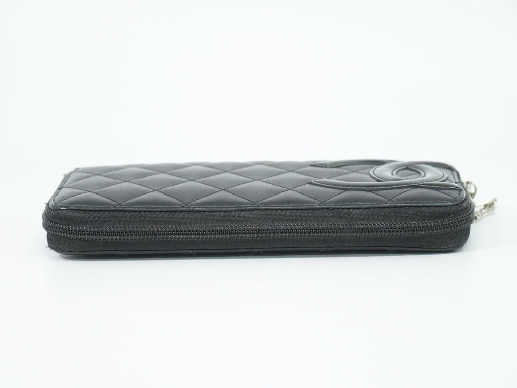 Chanel CC Logo Cambon Line Zip Around Wallet Calfskin Leather Black — view 5