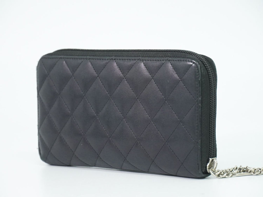 Chanel CC Logo Cambon Line Zip Around Wallet Calfskin Leather Black — view 2