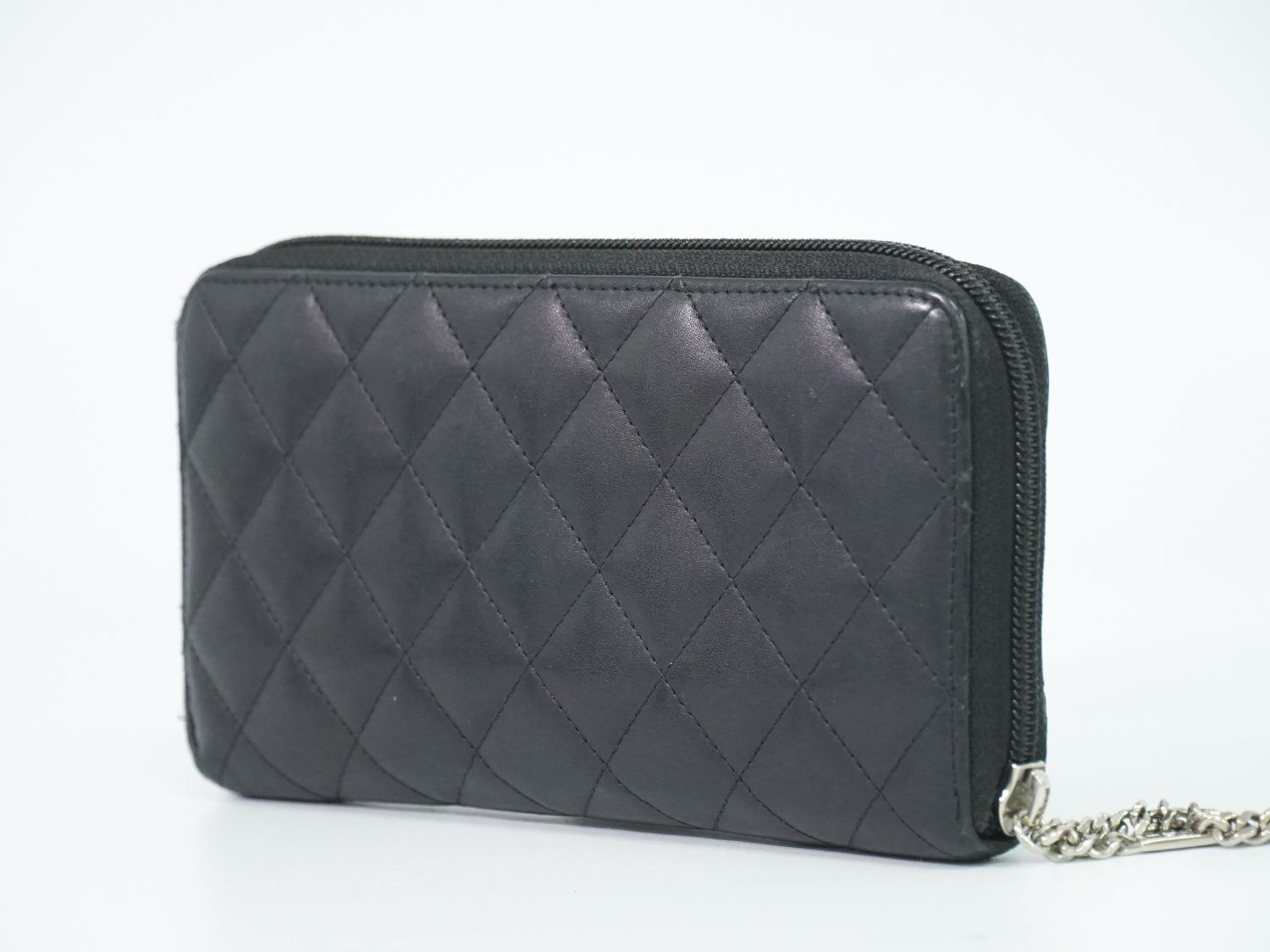 Chanel CC Logo Cambon Line Zip Around Wallet Calfskin Leather Black — view 2