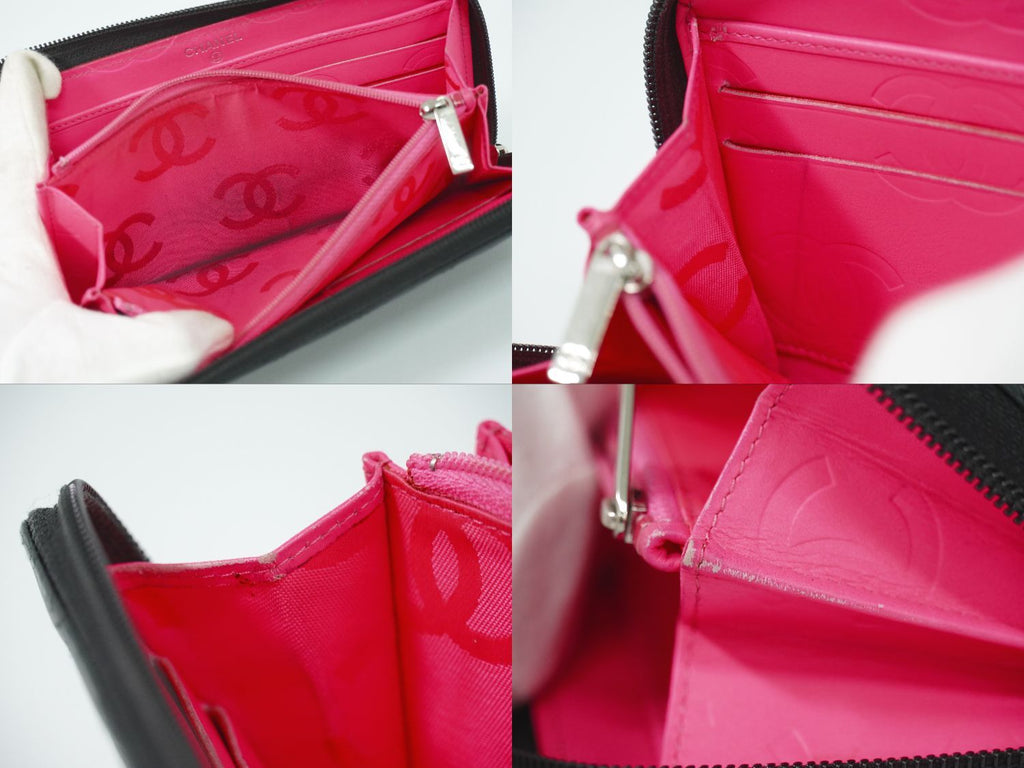 Chanel CC Logo Cambon Line Zip Around Wallet Calfskin Leather Black — view 8