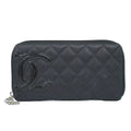 Chanel CC Logo Cambon Line Zip Around Wallet Calfskin Leather Black