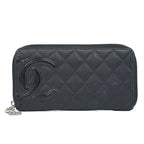 Chanel CC Logo Cambon Line Zip Around Wallet Calfskin Leather Black