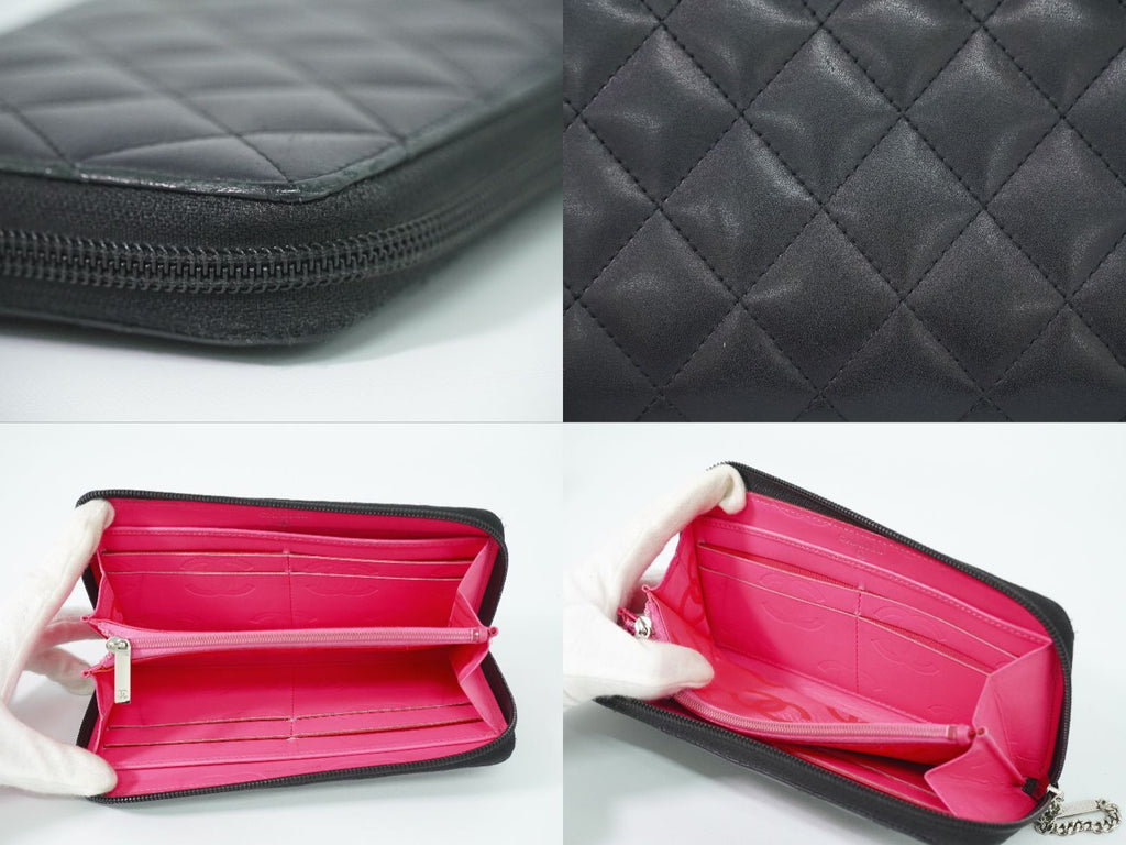 Chanel CC Logo Cambon Line Zip Around Wallet Calfskin Leather Black — view 7