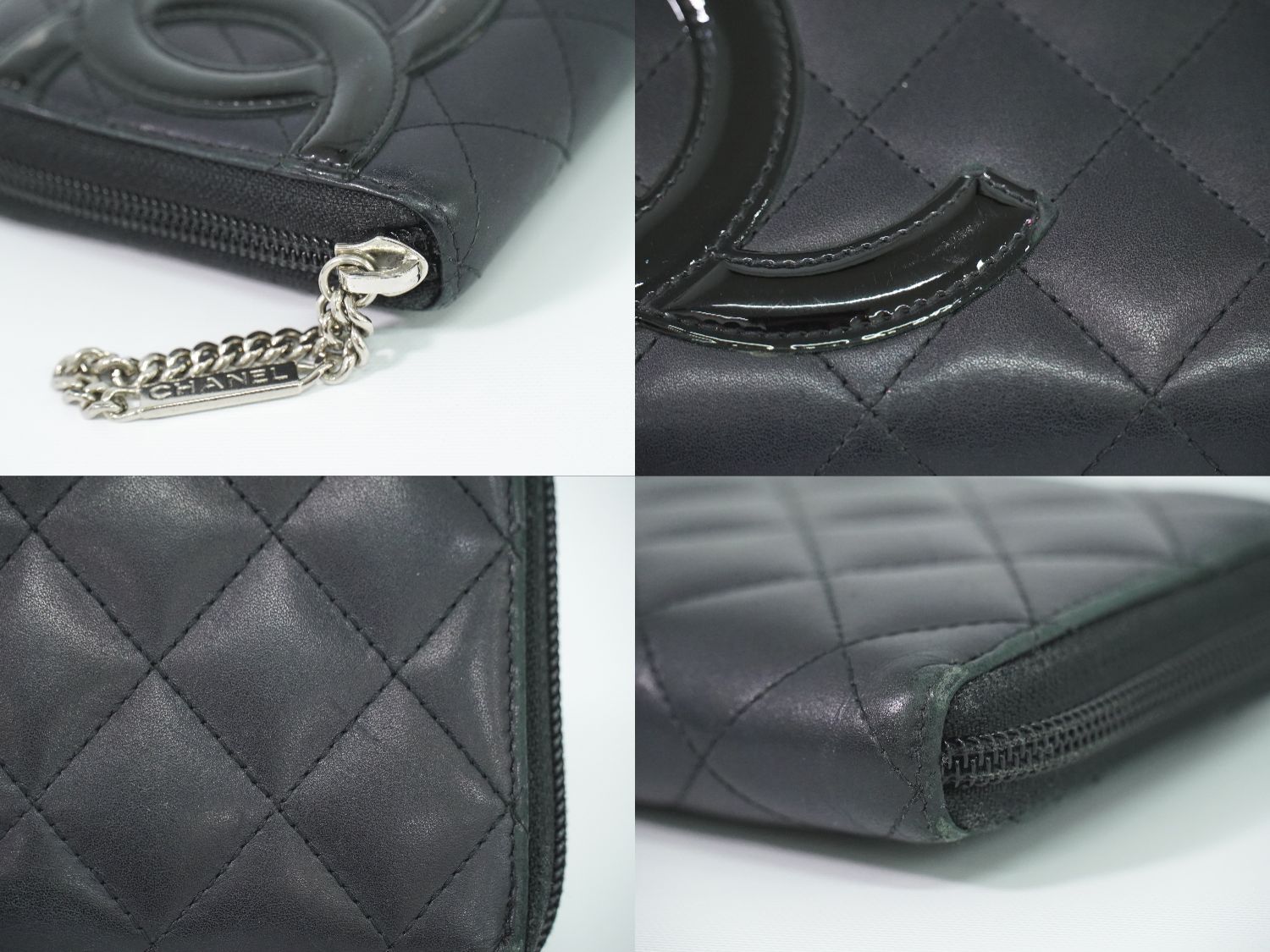 Chanel CC Logo Cambon Line Zip Around Wallet Calfskin Leather Black — view 6