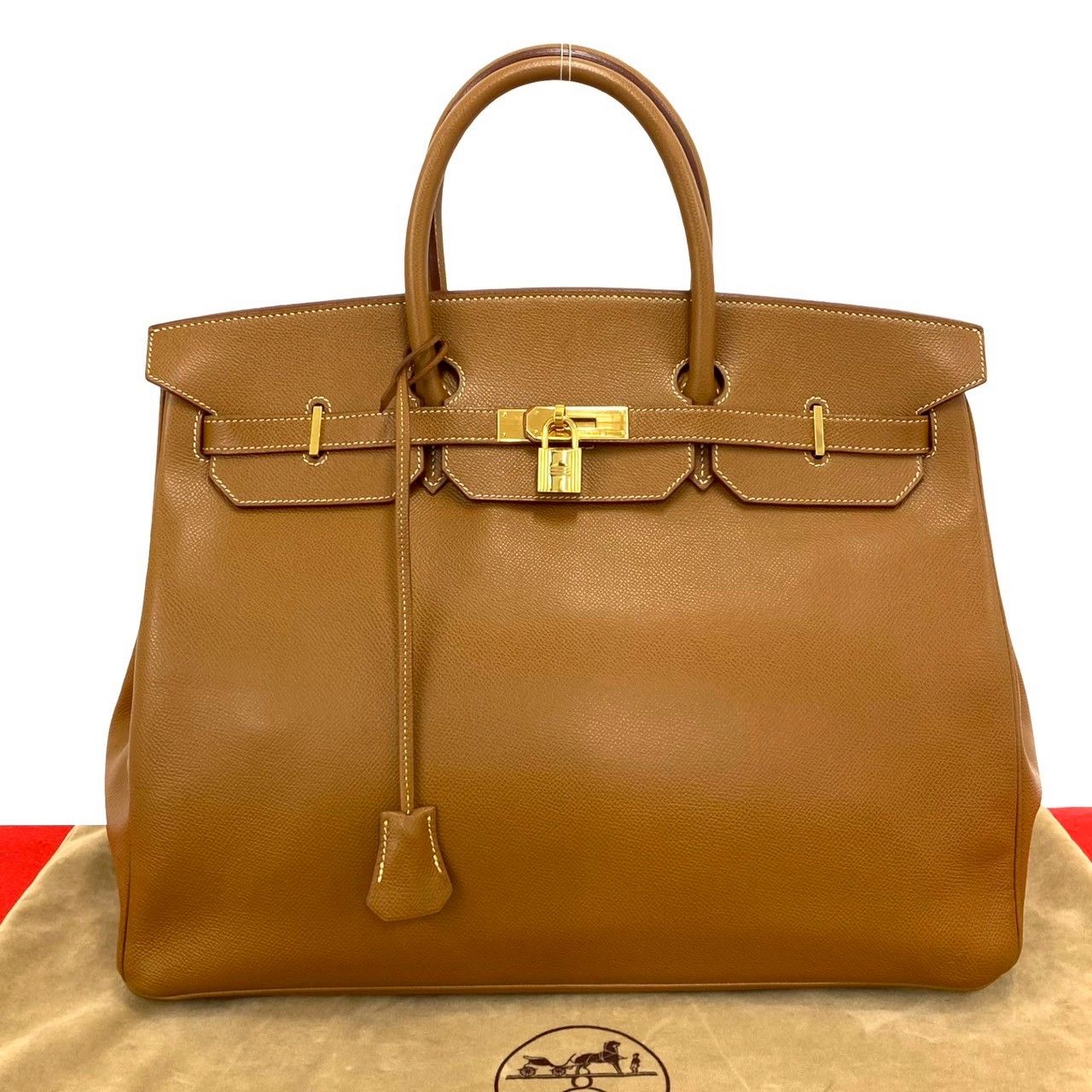 Hermes Birkin 40 Courchevel Boston Bag Tote Gold