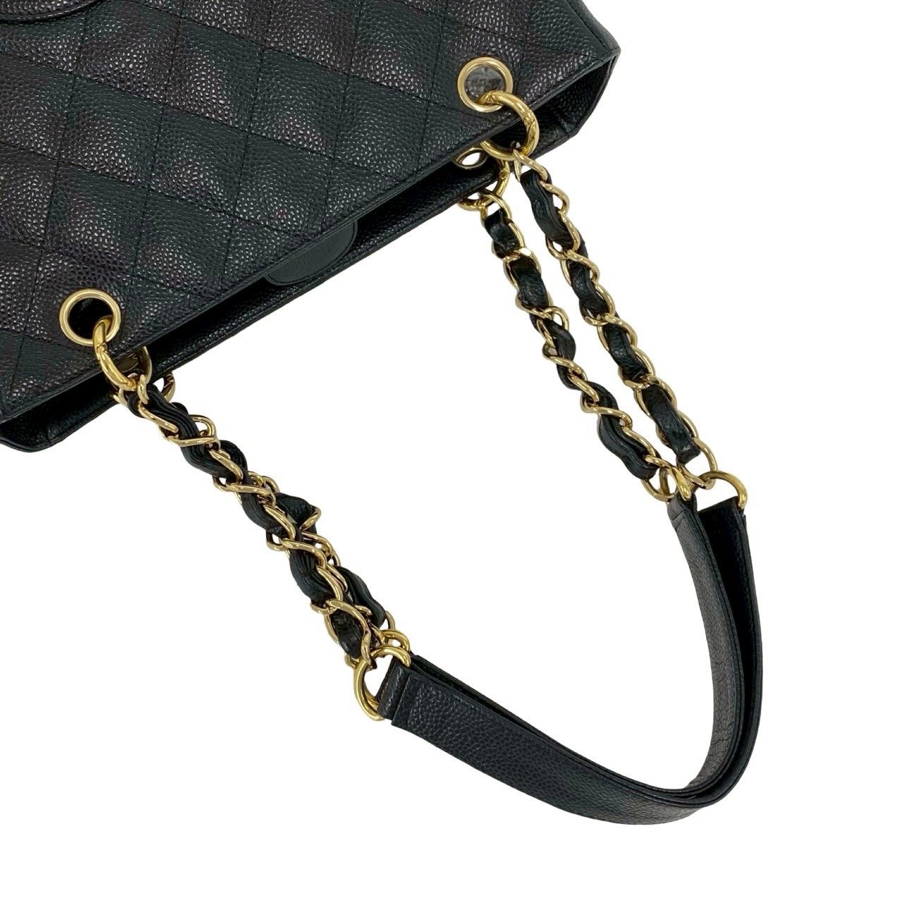 Chanel Box Card with Petite Shopping Tote PST CC Logo Caviar Leather Chain Black — view 4