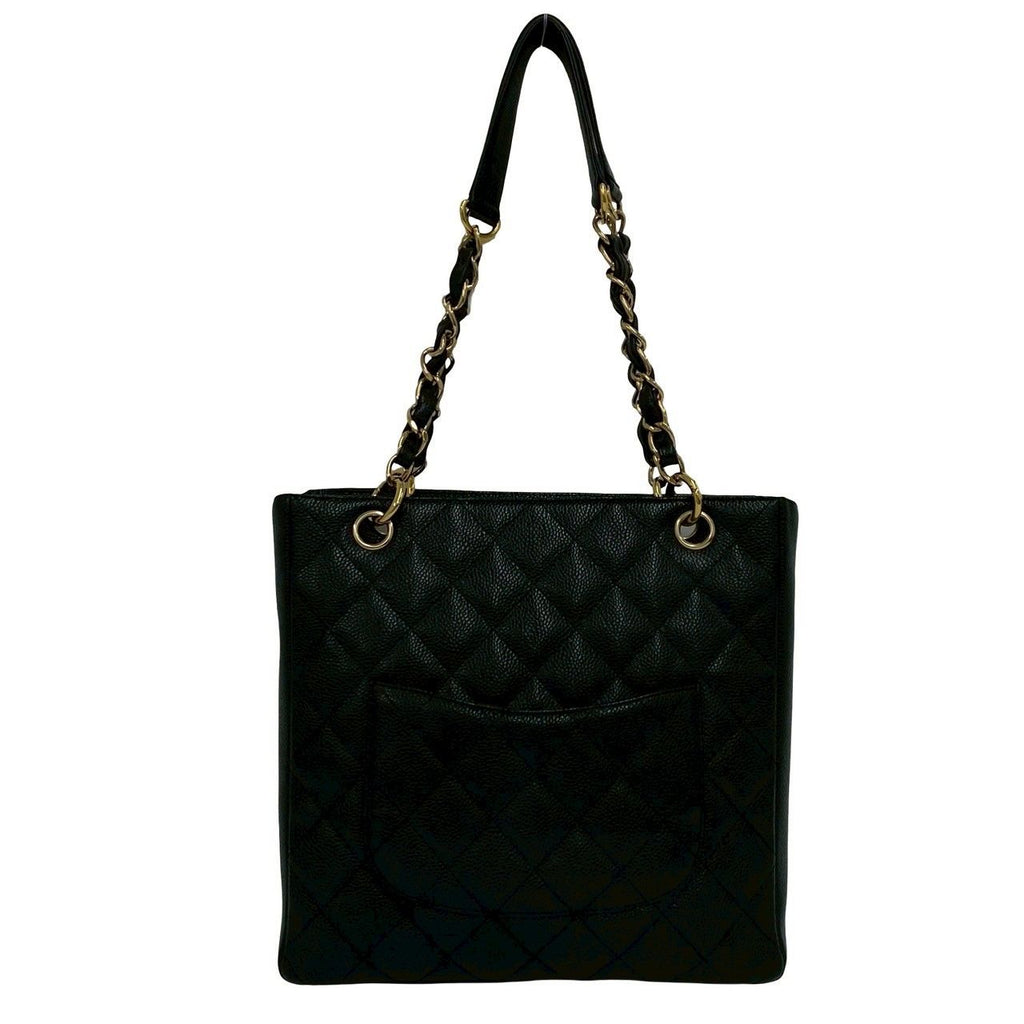Chanel Box Card with Petite Shopping Tote PST CC Logo Caviar Leather Chain Black — view 3