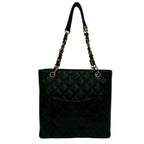 Chanel Box Card with Petite Shopping Tote PST CC Logo Caviar Leather Chain Black — view 3